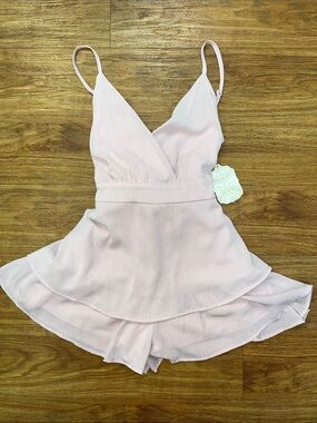 Light Pink V-Neck Ruffle Romper - Women Intimates & Sleepwear